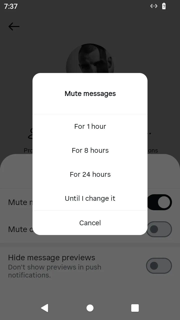 The mute dialog