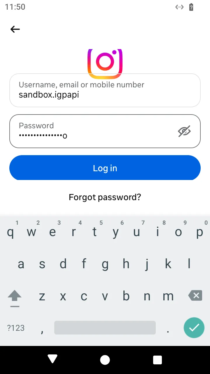 The username and password typed