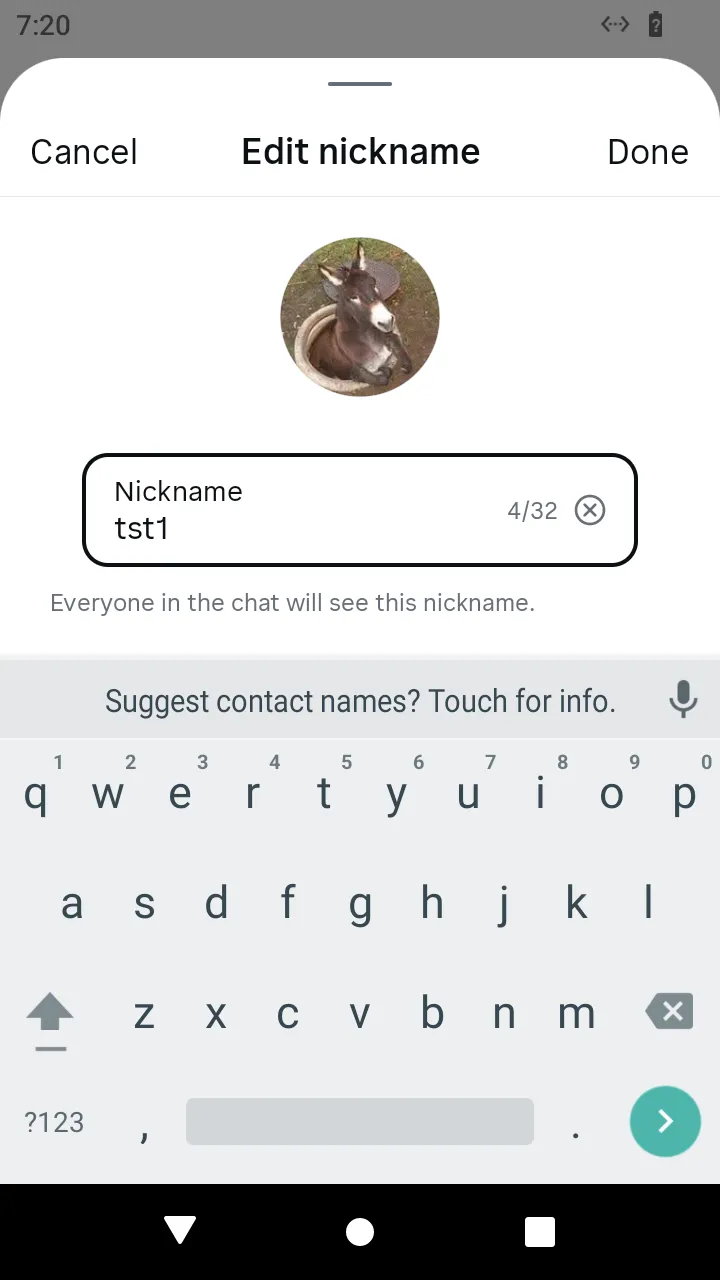 A participant's nickname editor