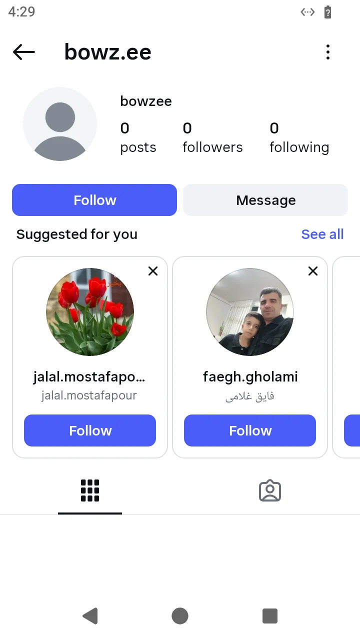 A profile with Follow and Message