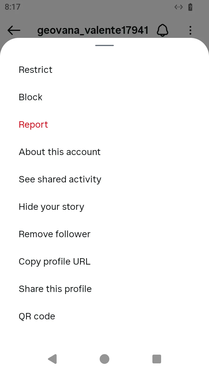 The profile's menu with “Share this profile”