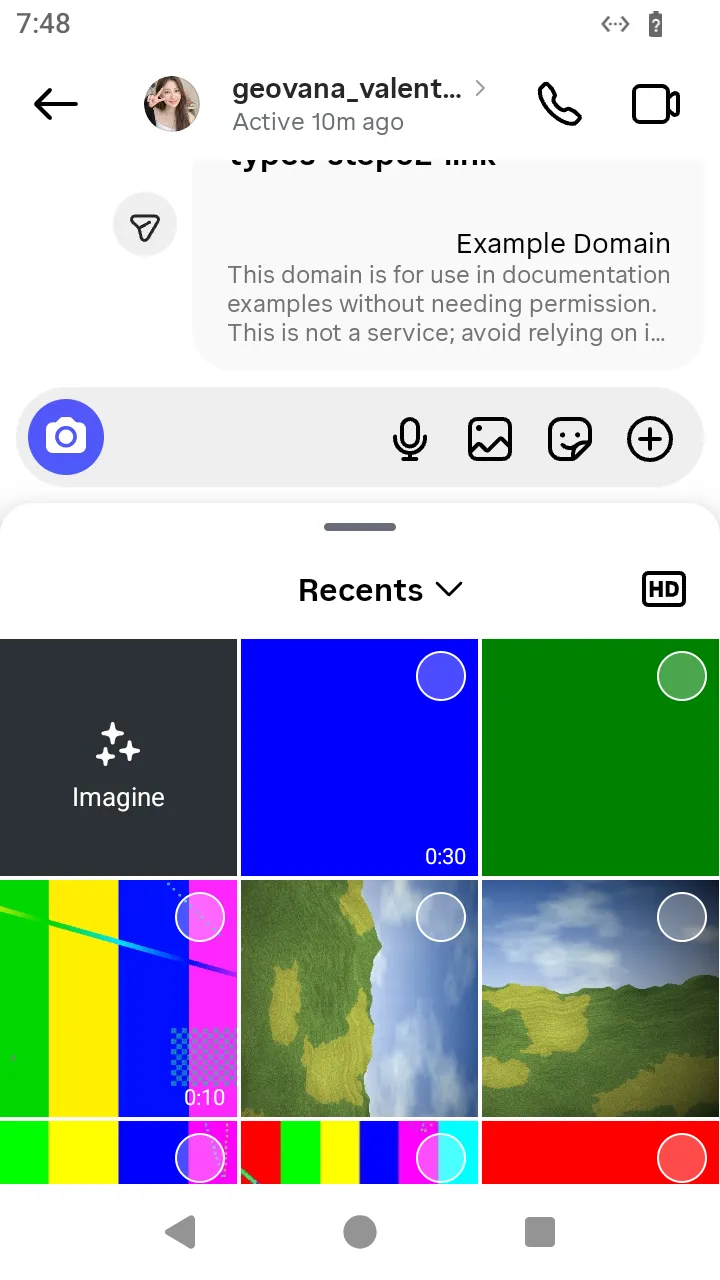 The gallery picker over the conversation