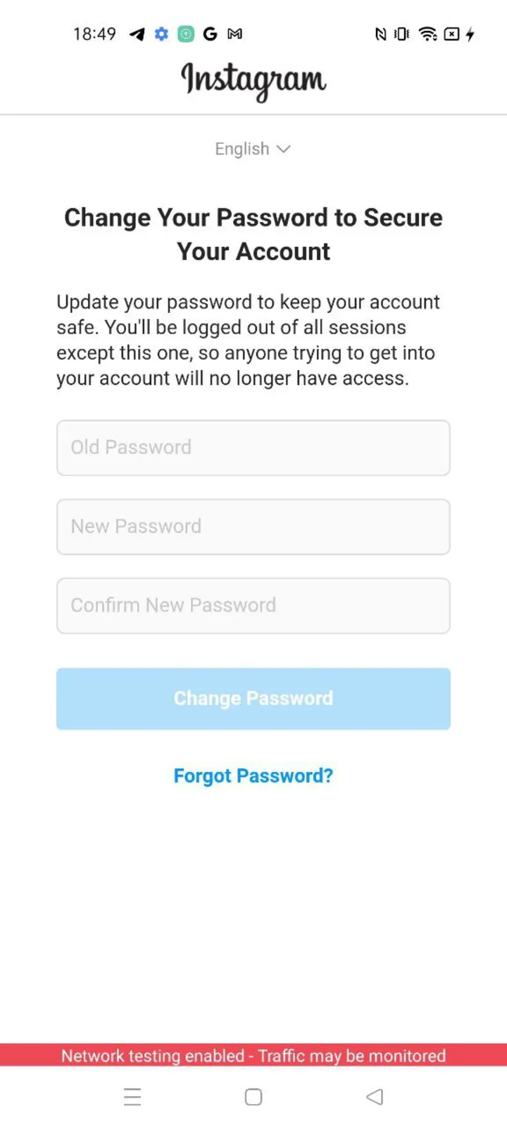 The second step of the web new-password page